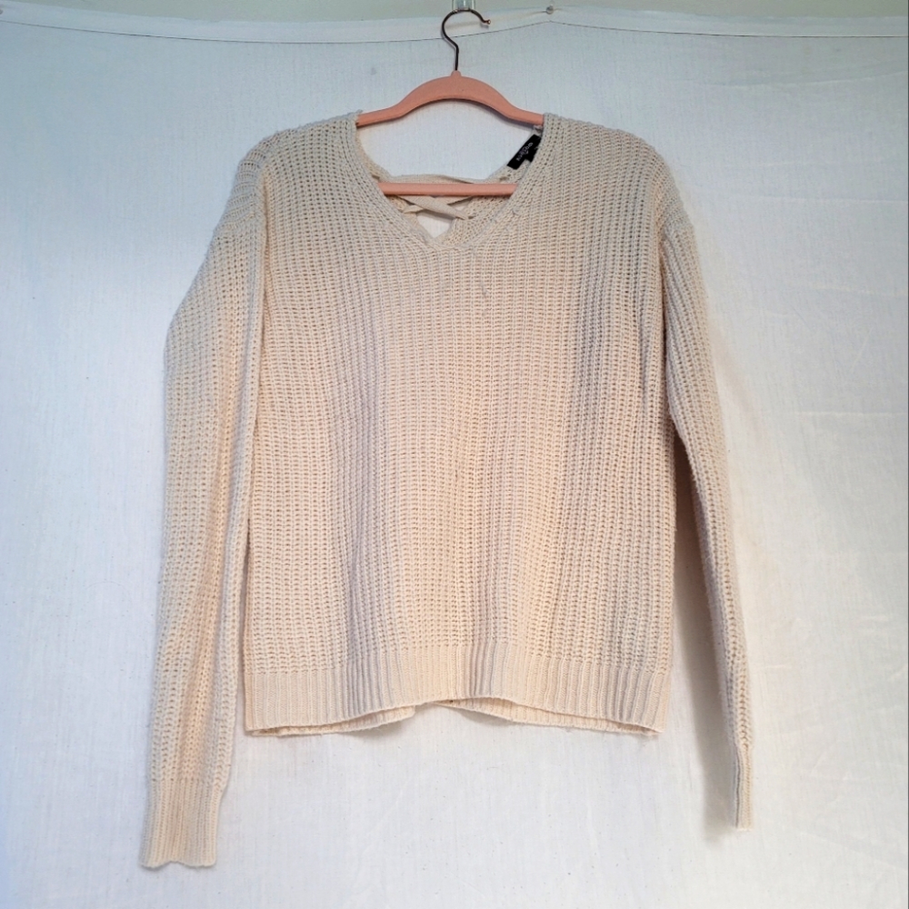 Ransom Woman's Tan Sweater Ribbon Back